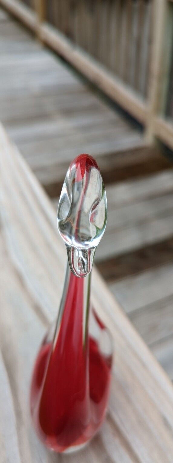 Vintage Red Glass Swan 5" Tall