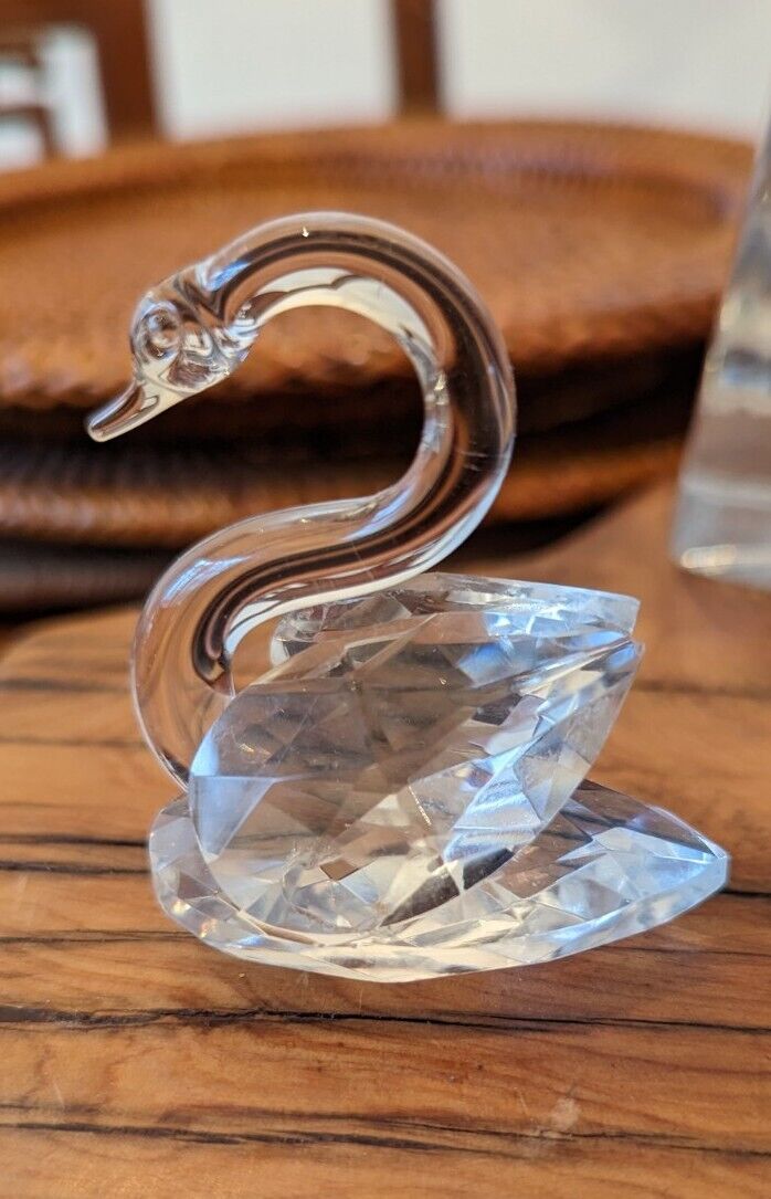 Vintage Miniature Cut Crystal Swan Figurine Beveled 2.25" Length