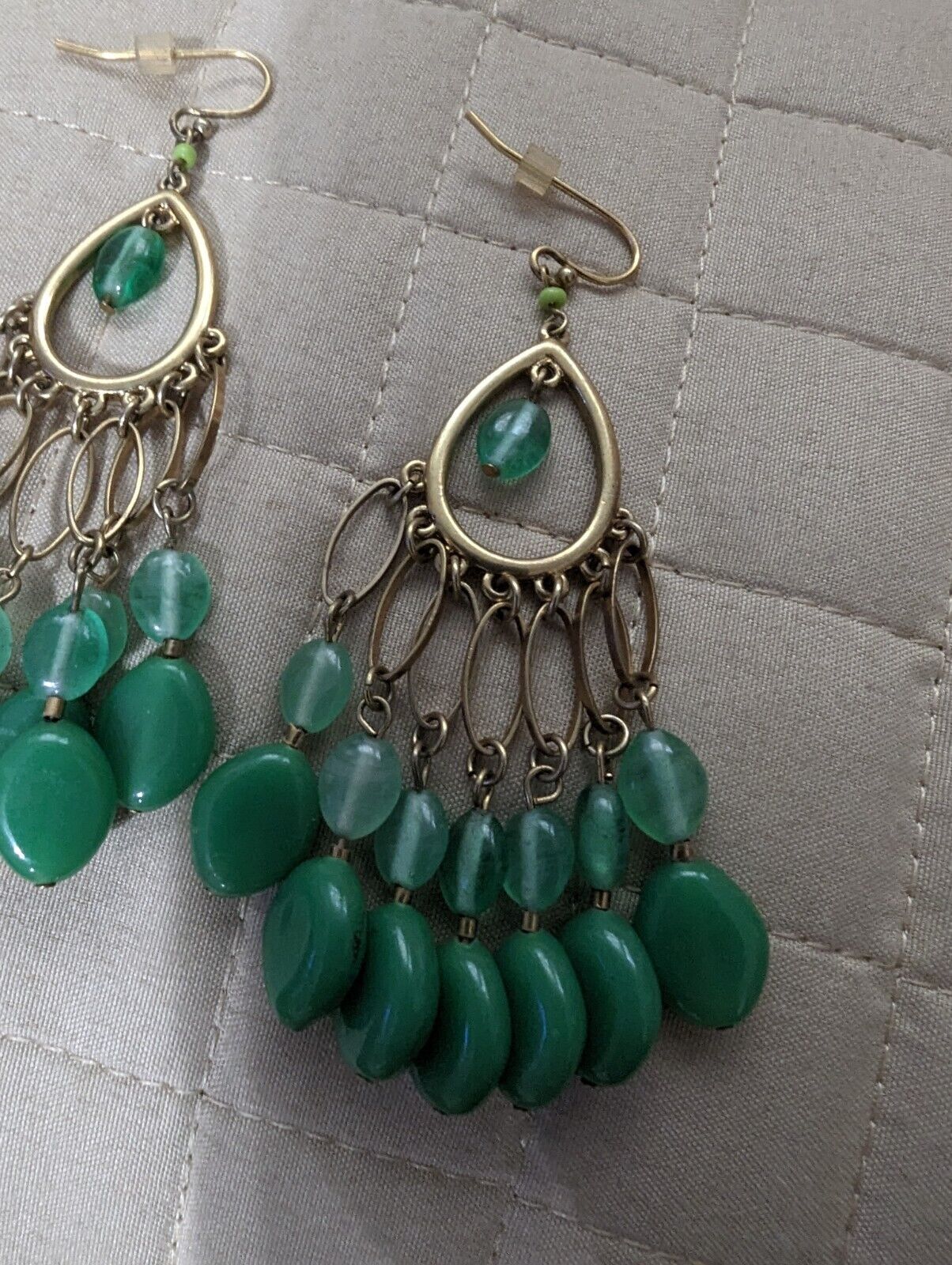 Teel Green On Silver Tone Loop Dangling Earrings