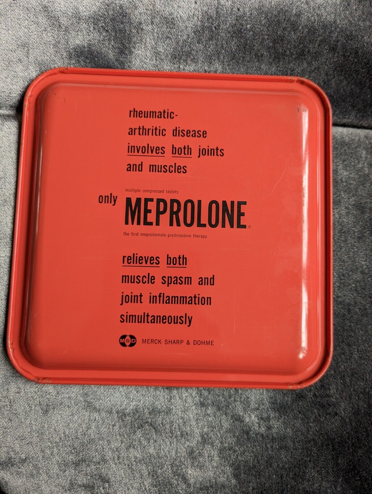 Vintage Merck Sharp Dohme Advertising tray Meprolone pink 8" x 8"