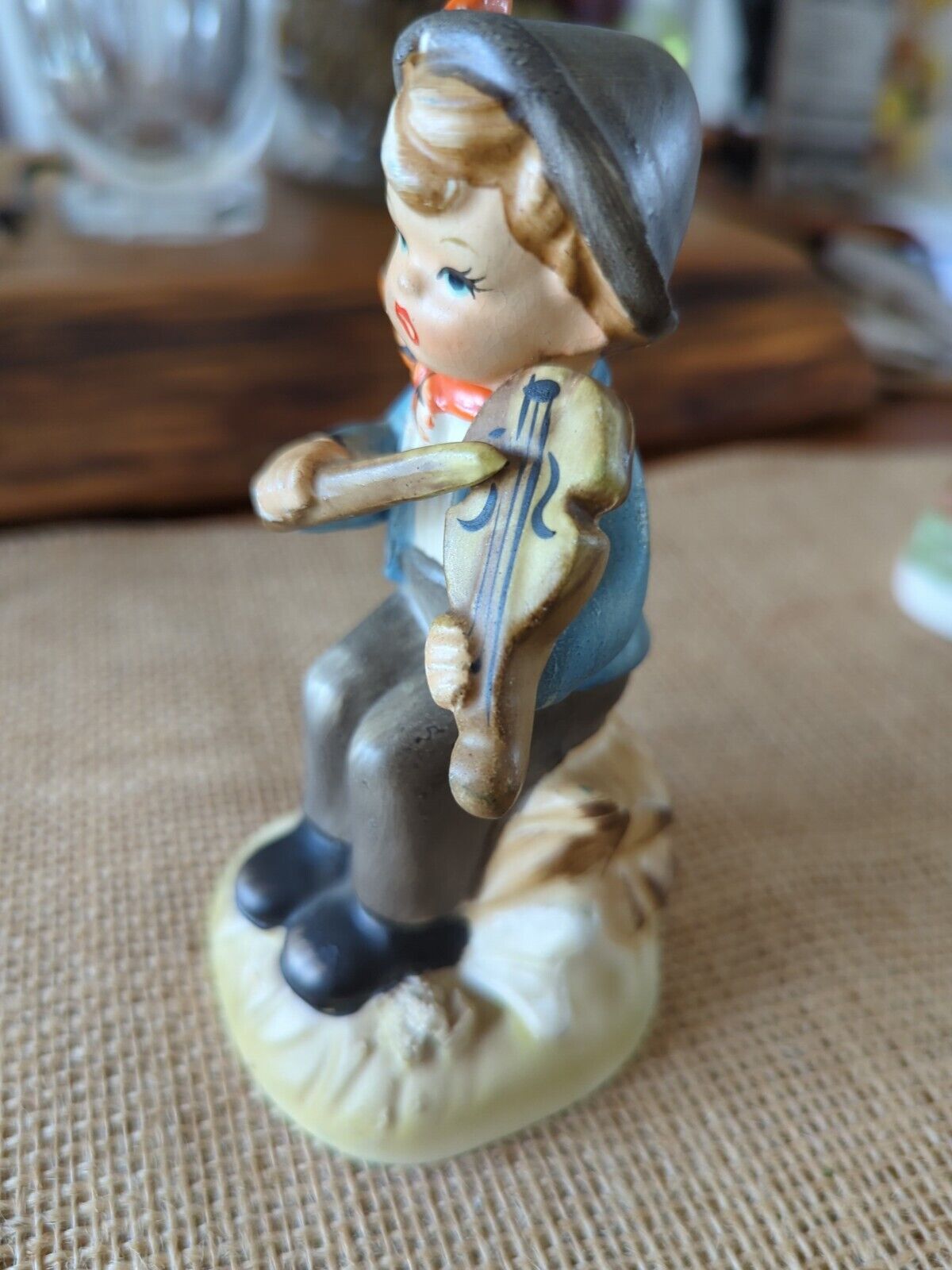 Vintage 50's Arnart Sitting Boy Playing Violin Made In Japan Hand Painted