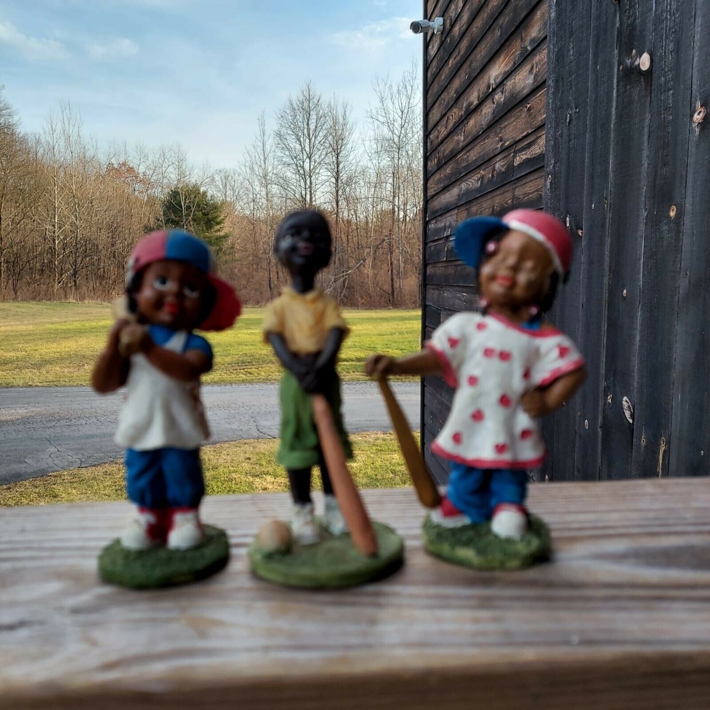 3 Shiah Yih Porcelain Figurines USA Boy and Girls in baseball attire figurines