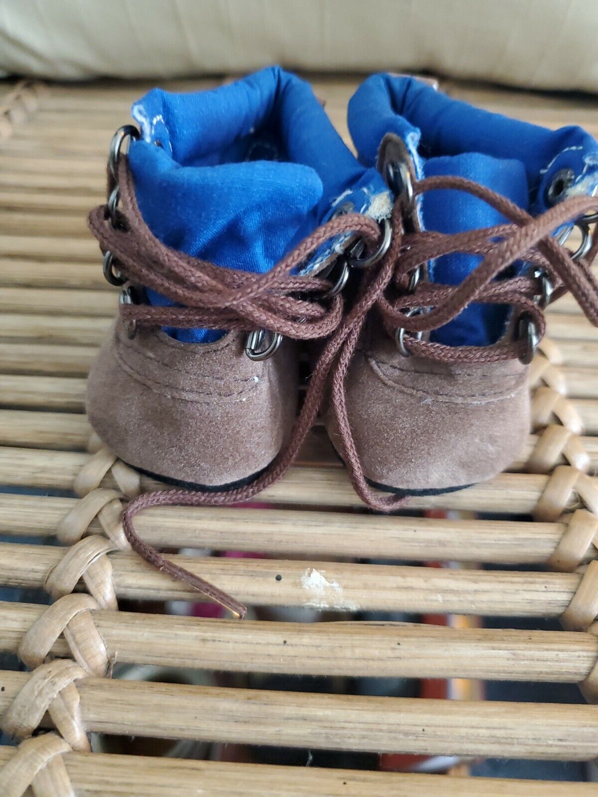 Homespun N' Blue Doll Hiking Boots, Brown and Blue , 2.8" sole length