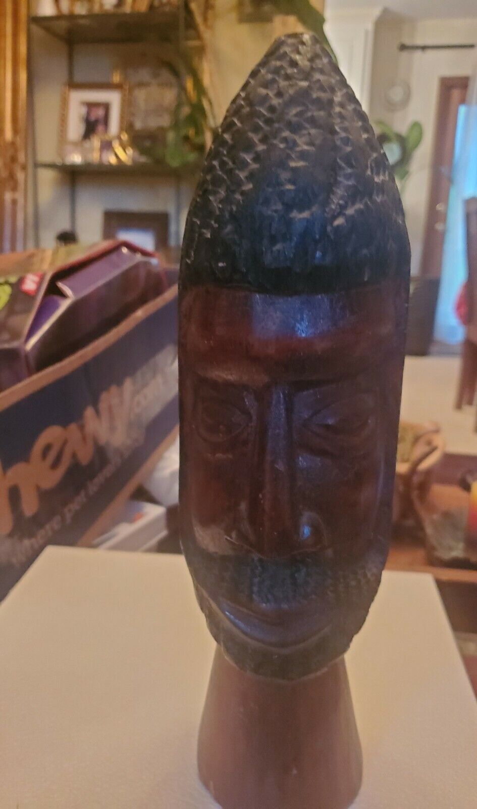 Vintage African Man Head Wood Carving 11" tall