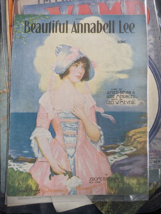 Beautiful Annabel Lee Song Geo W Meyer 1920 Vintage Sheet Music Ephemera