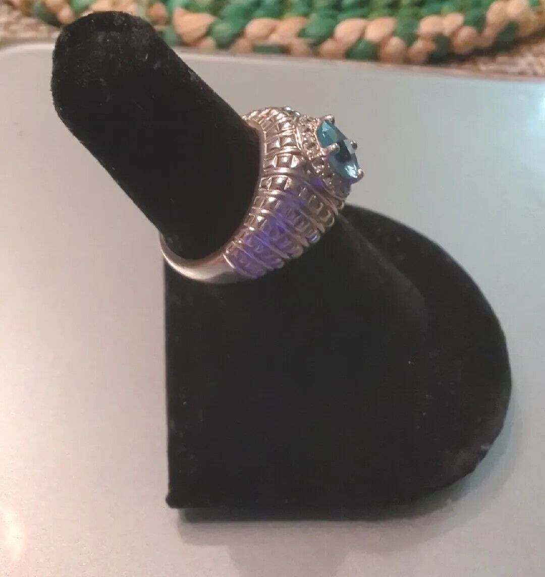 sterling silver blue topaz and diamonds ring size 6.5 women