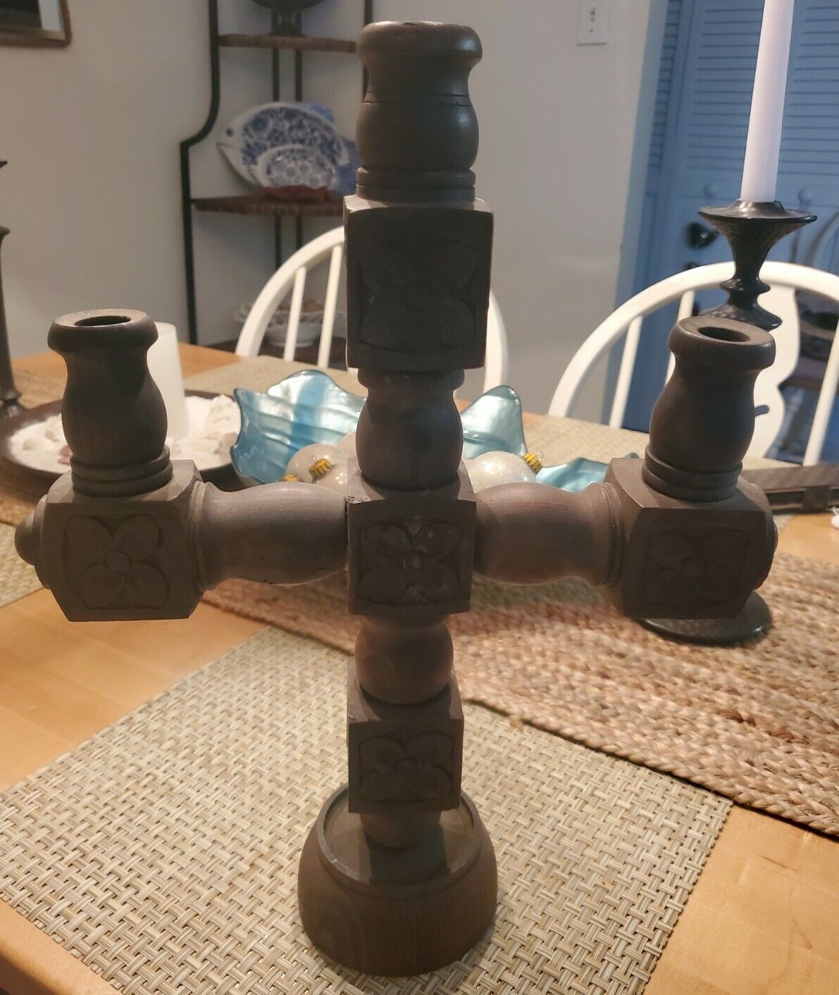 Gothic Style Wood 3 Candles Holder