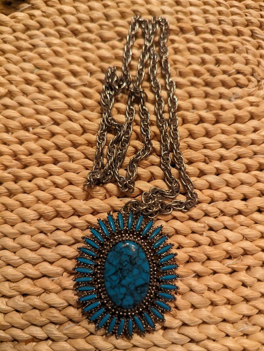 Vintage Southwestern Turquoise Pendant With 24" Chain