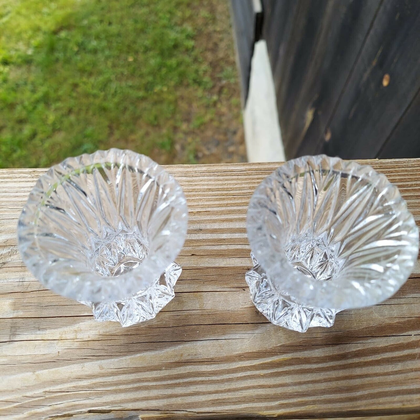 Vintage Pair Of Clear Cut Glass Toothpick Holders