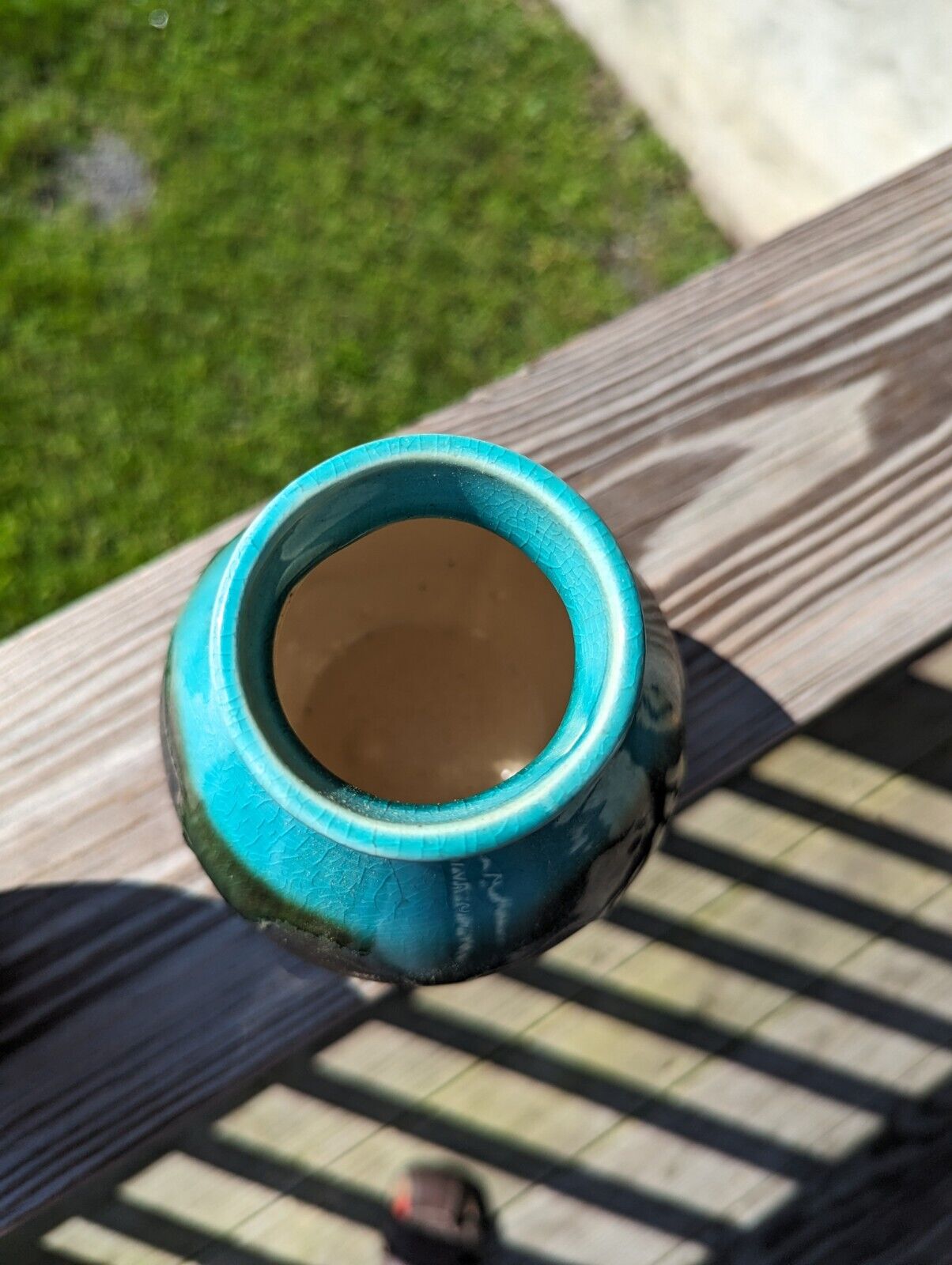 Clay Ceramic Vase Chocolate Brown With Glossy Turquoise Glaze Drip