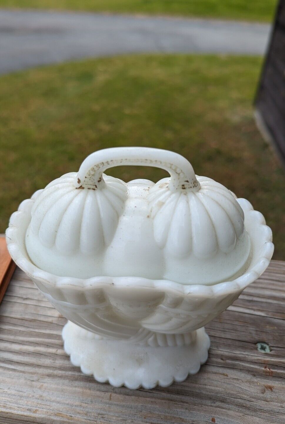 EAPG Milk Glass cornucopia covered sugar bowl Westmoreland