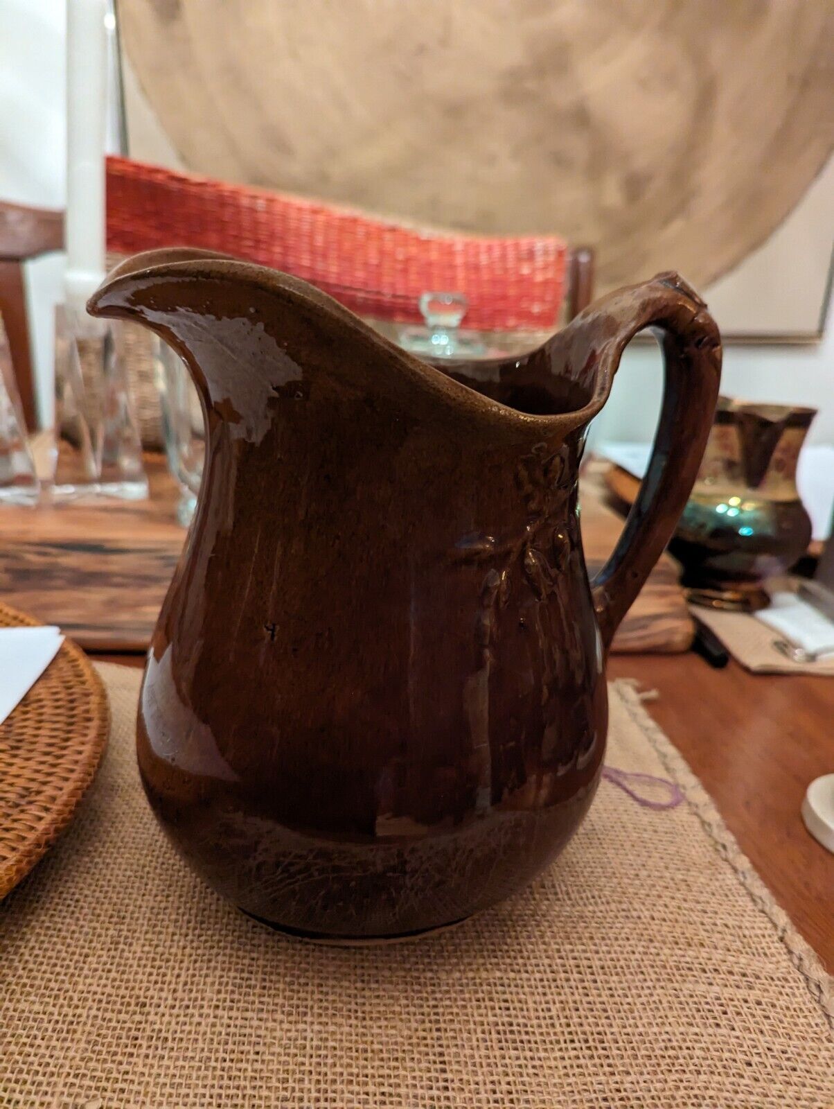 Brown Glazed Pottery Pitcher