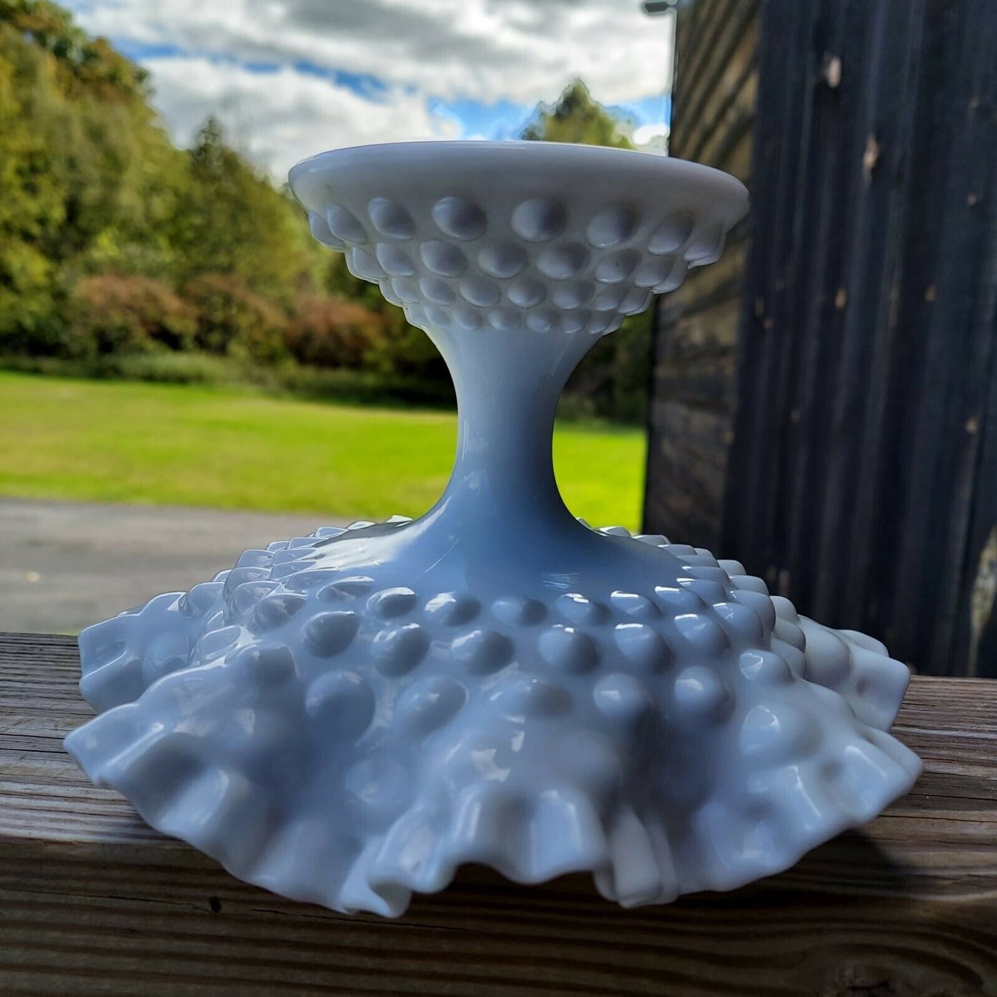 Vintage White Hobnail Milk Glass Footed Compote plate