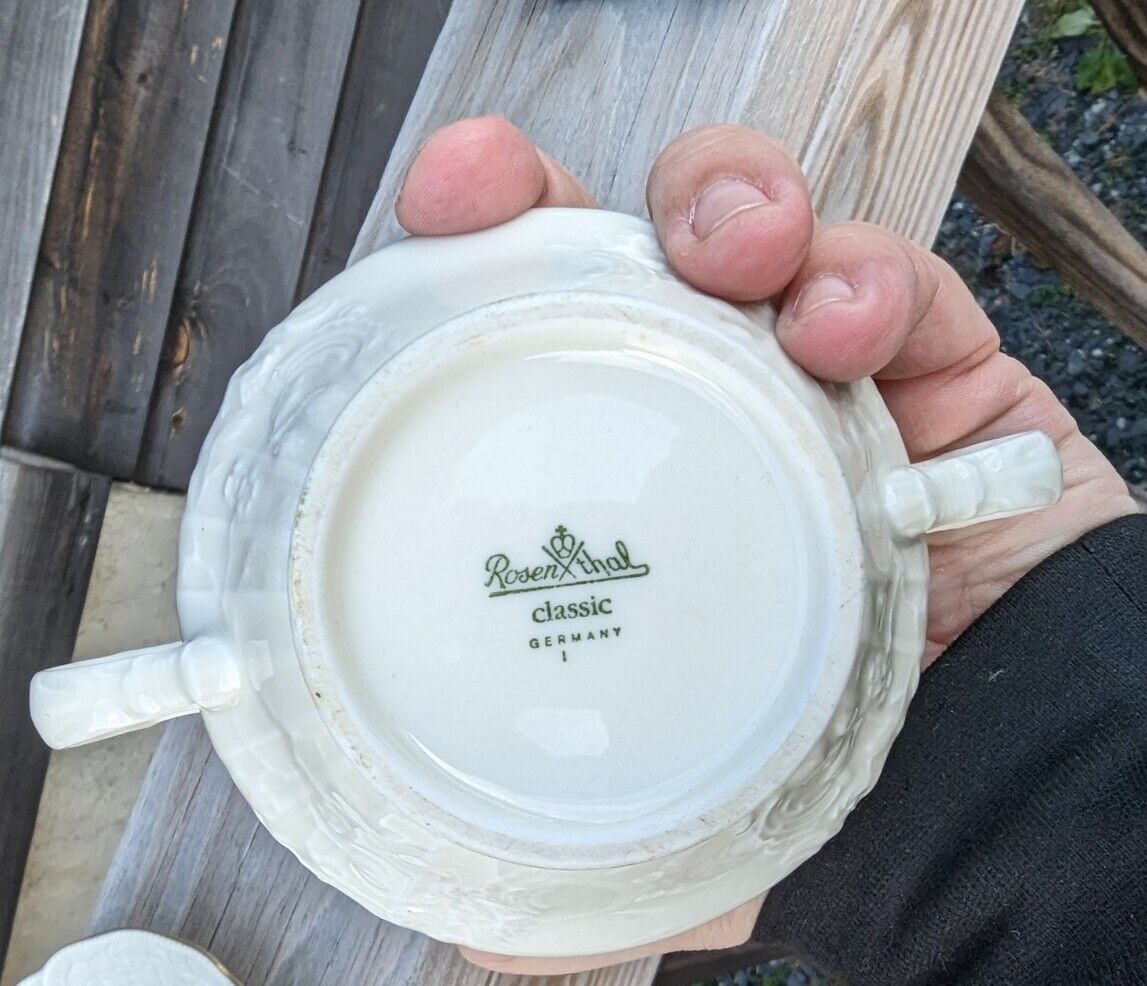 Rosenthal Classic White Germany Embossed Sugar Bowl with Lid Gold Trim