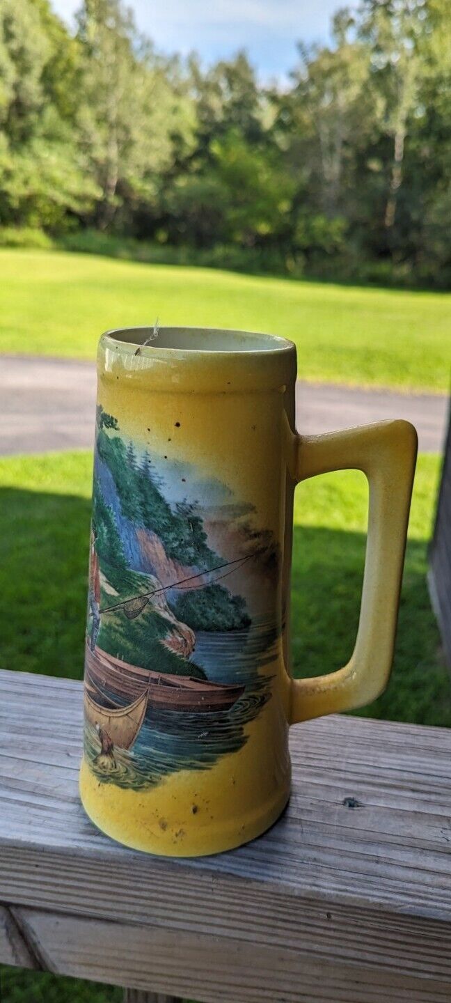 Starting Out Currier & Ives Ceramics Yellow Tall Beer Mug