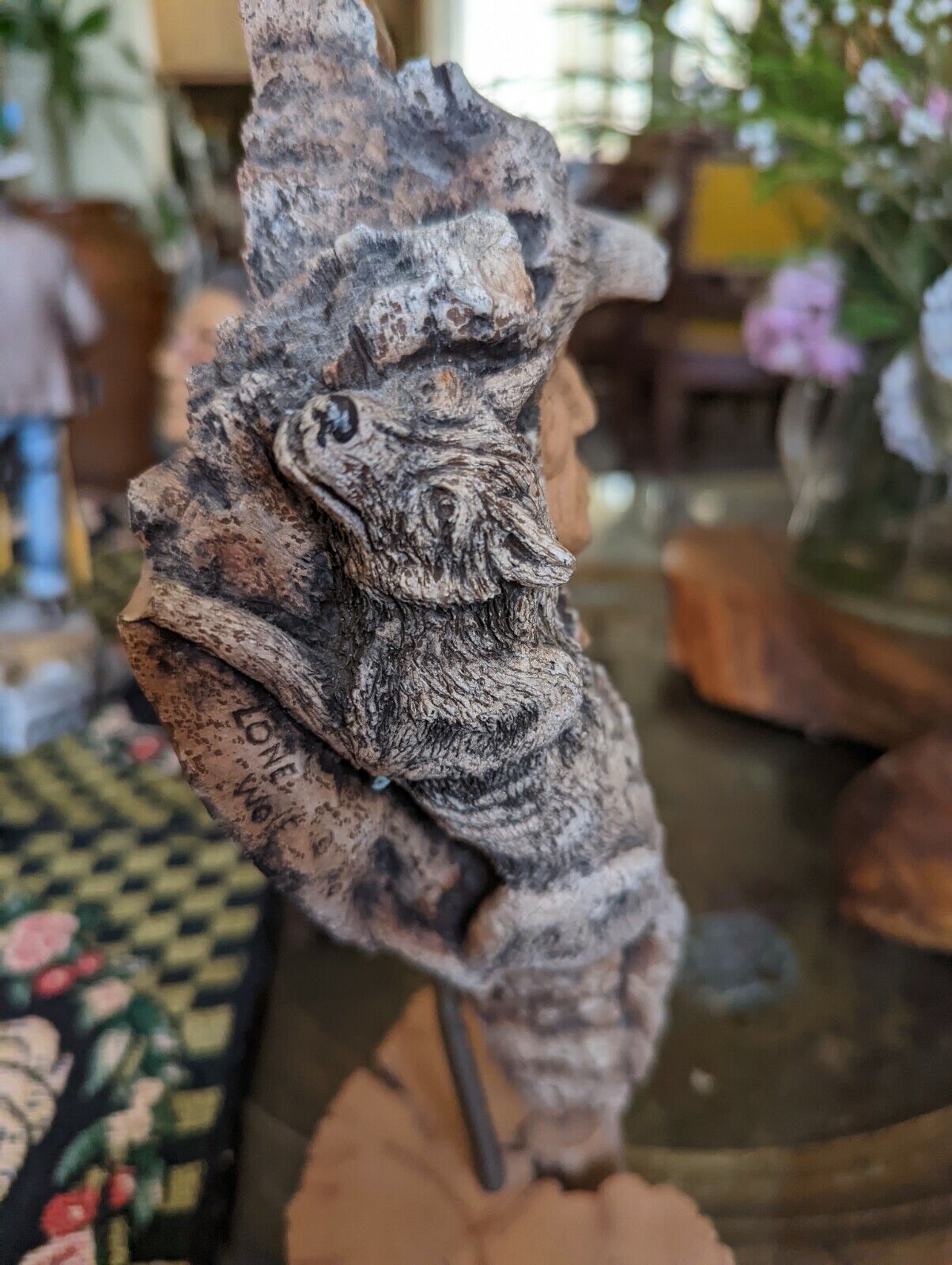 Vintage Terracotta Ceramic Native American Chief Statue on Stand.