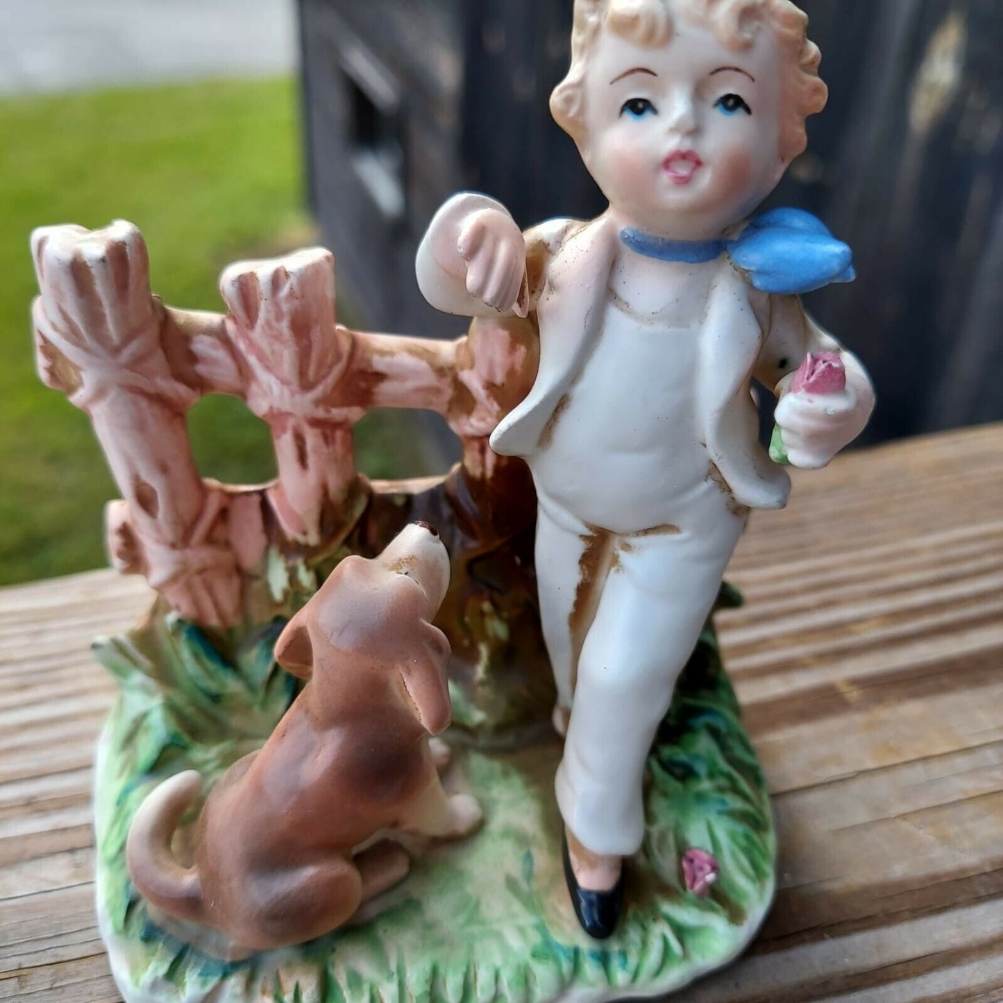 PM&M Germany Porcelain Figurine Boy With Dog