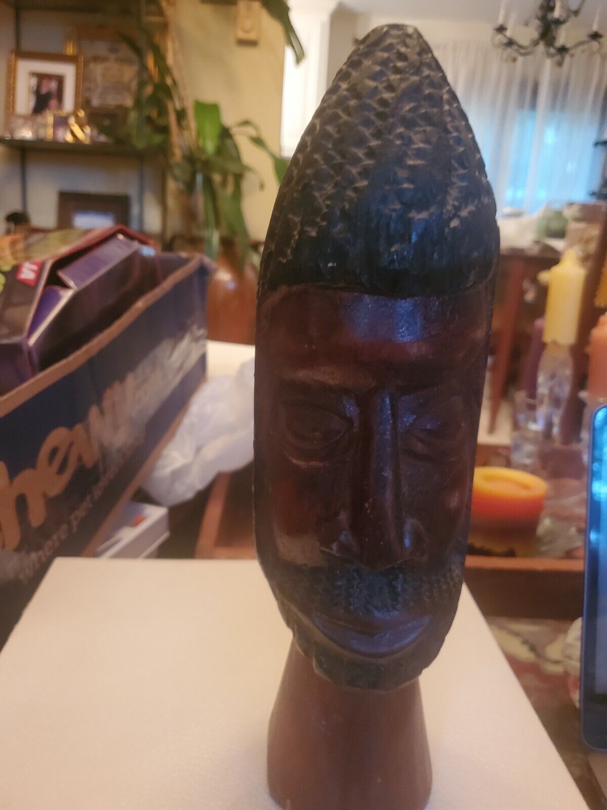 Vintage African Man Head Wood Carving 11" tall