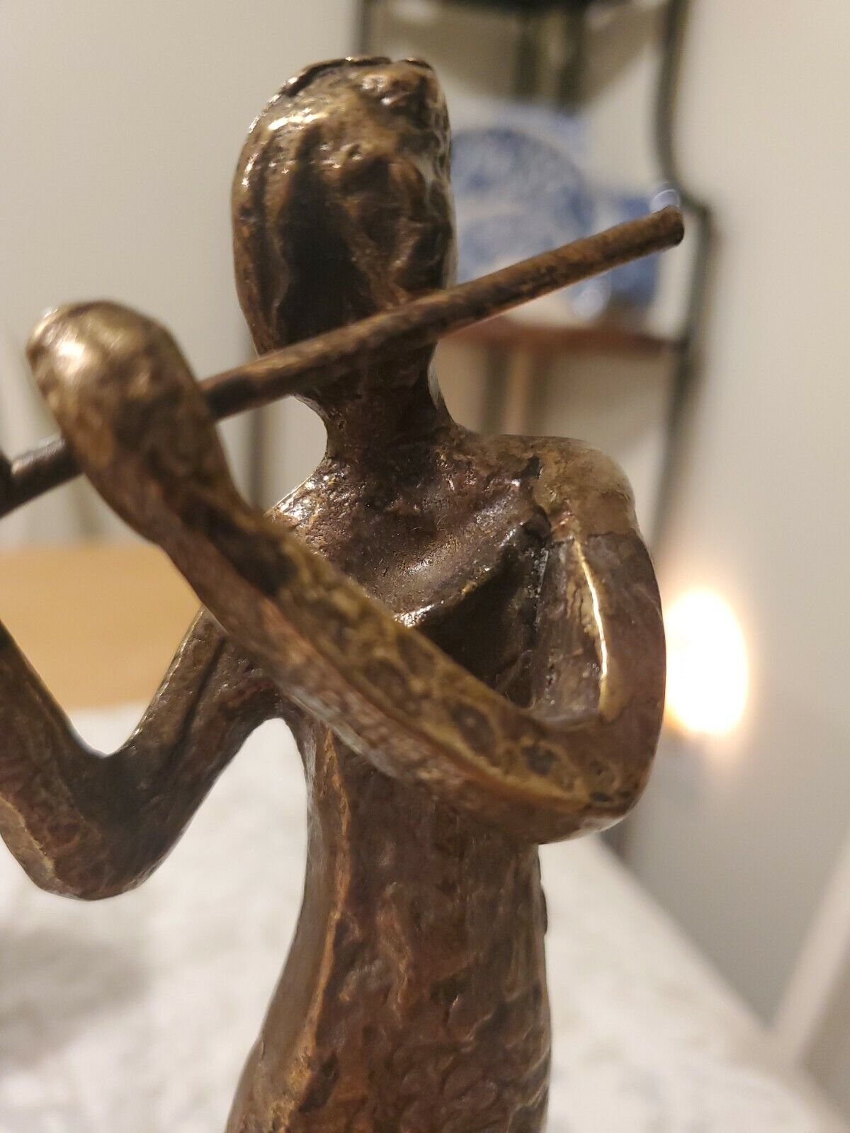 Brass Lady playing the Flute Art Statue