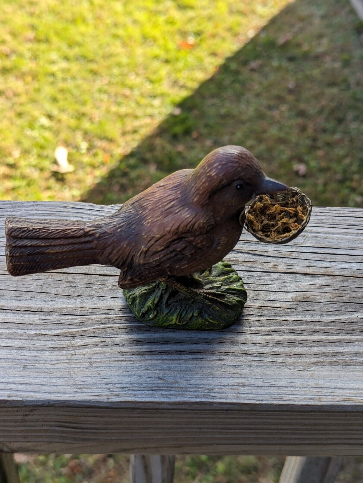 Vintage Katherine's Collection Adorable Brown Sparrow With Metal Woven Basket