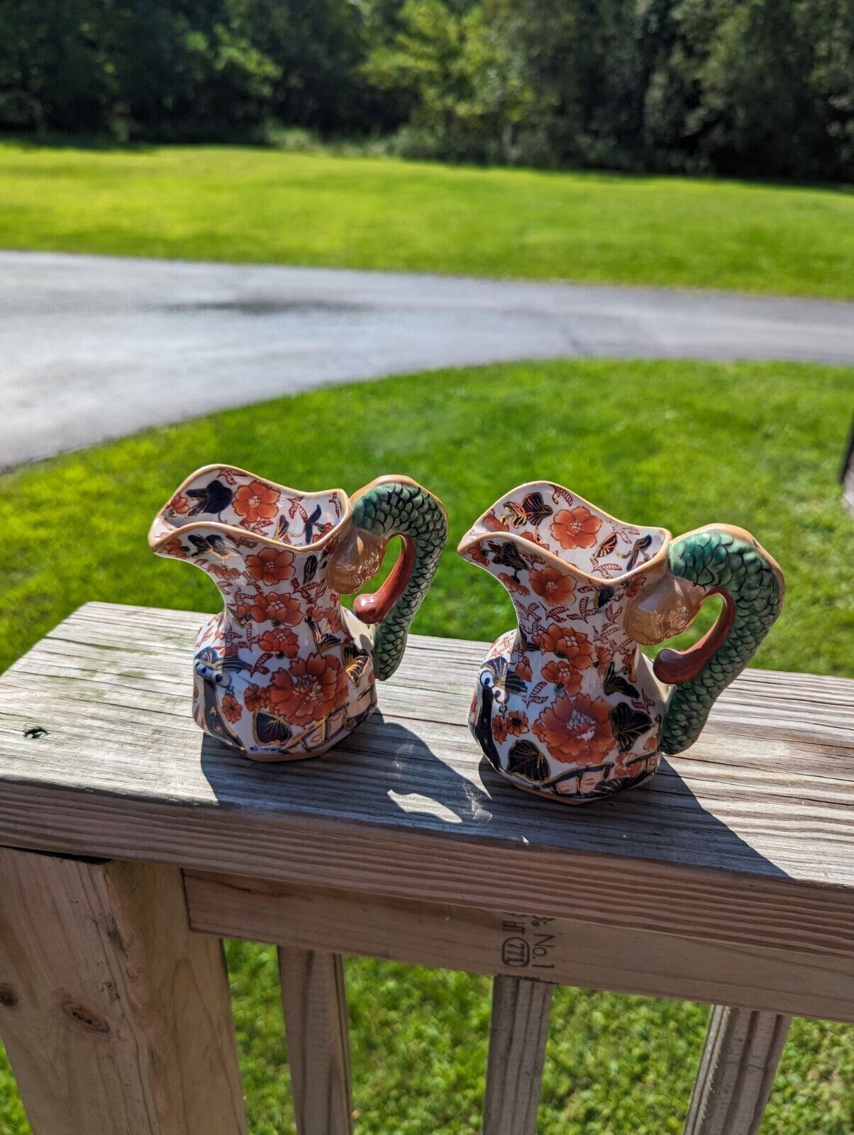 Two(!) Mason’s Ironstone Imari Pitchers With Hydra Handles Multicolor Lively 6"