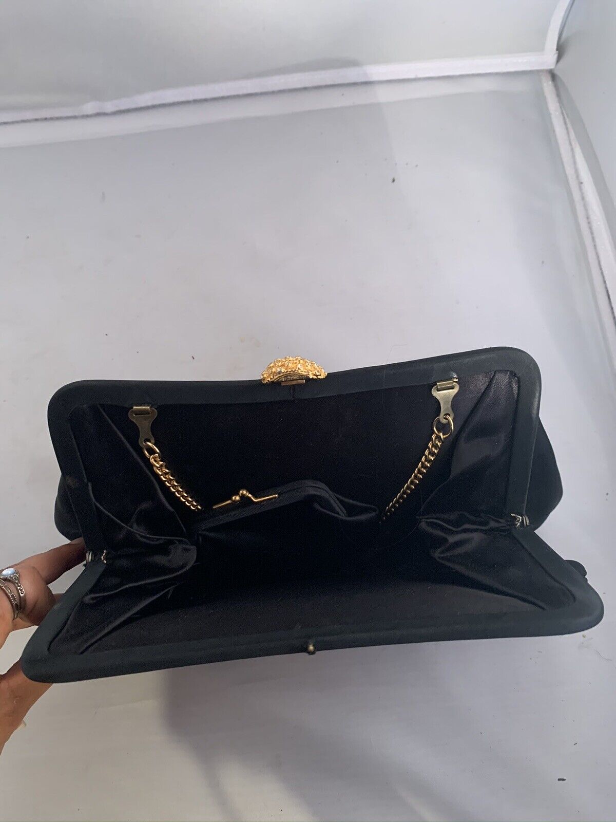 Vintage Womens Gold Clasp black Handbag