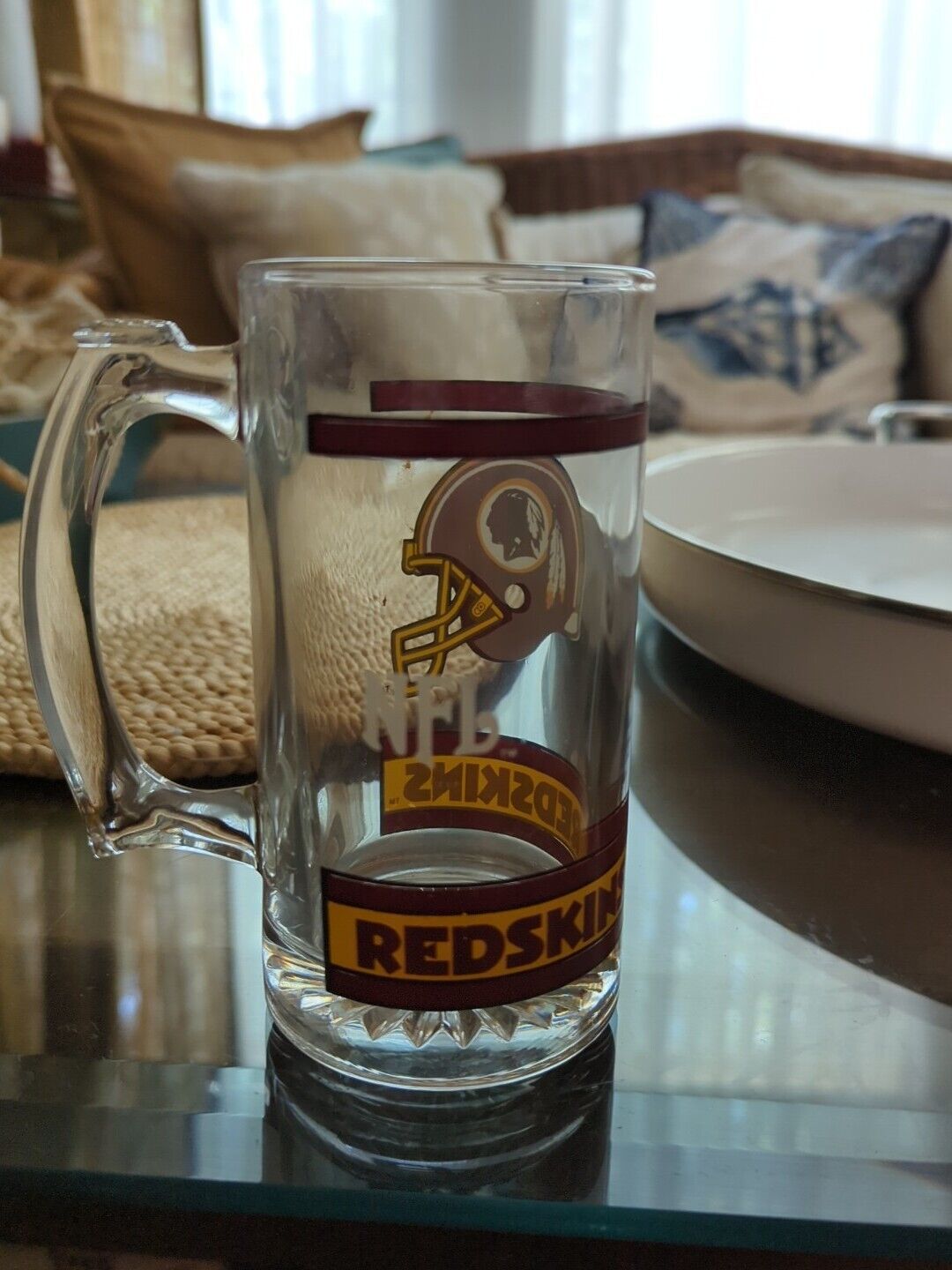 Vintage Washington Redskins Football Beer Mug  7" Tall Glass NFL