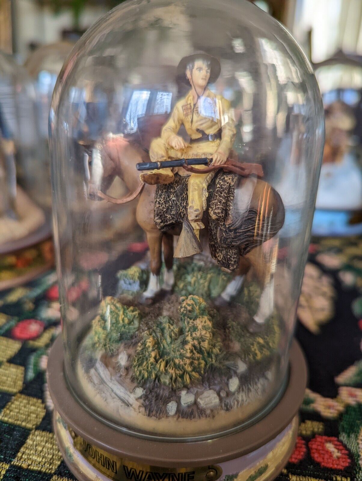 John Wayne - Franklin Mint Glass Dome Sculpture - Mounted Rider of the Plain's