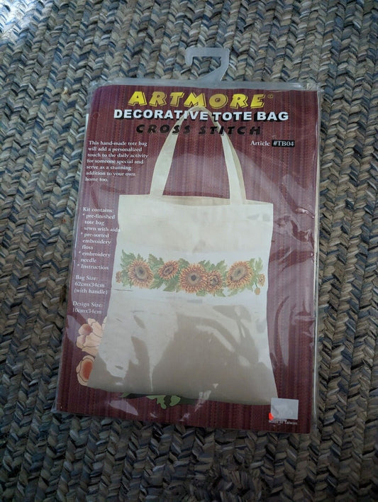 Vintage ARTMORE Cross Stitch Decorative Tote Bag sunflowers