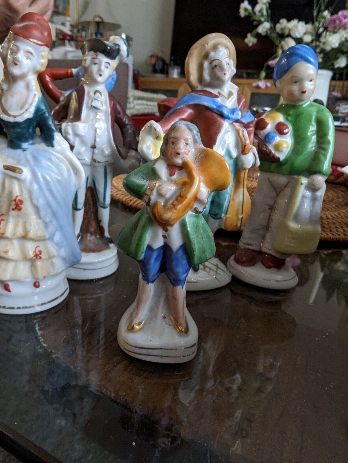 Porcelain Occupied Japan Seven Figurines Lot Mostly Victorian,  All Marked