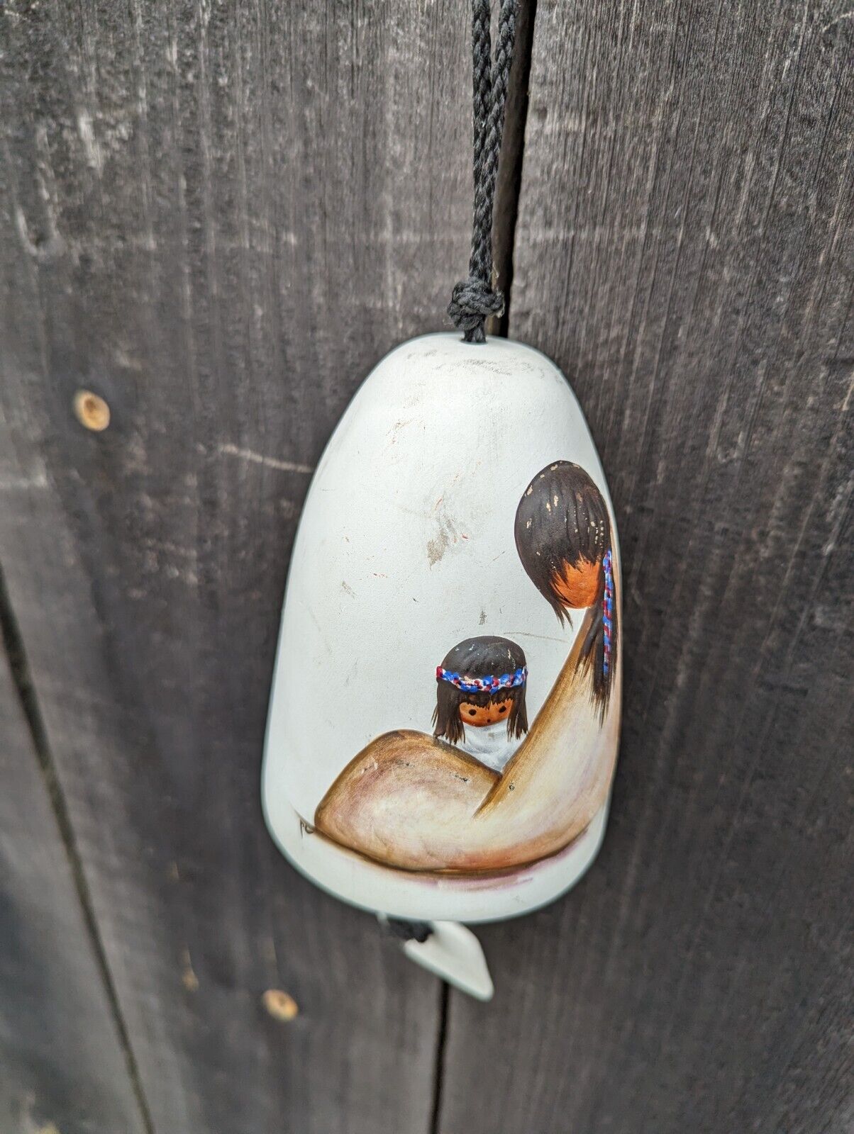 Vintage DeGrazia Native American Pottery Bell WindChime HandPainted Mother Child