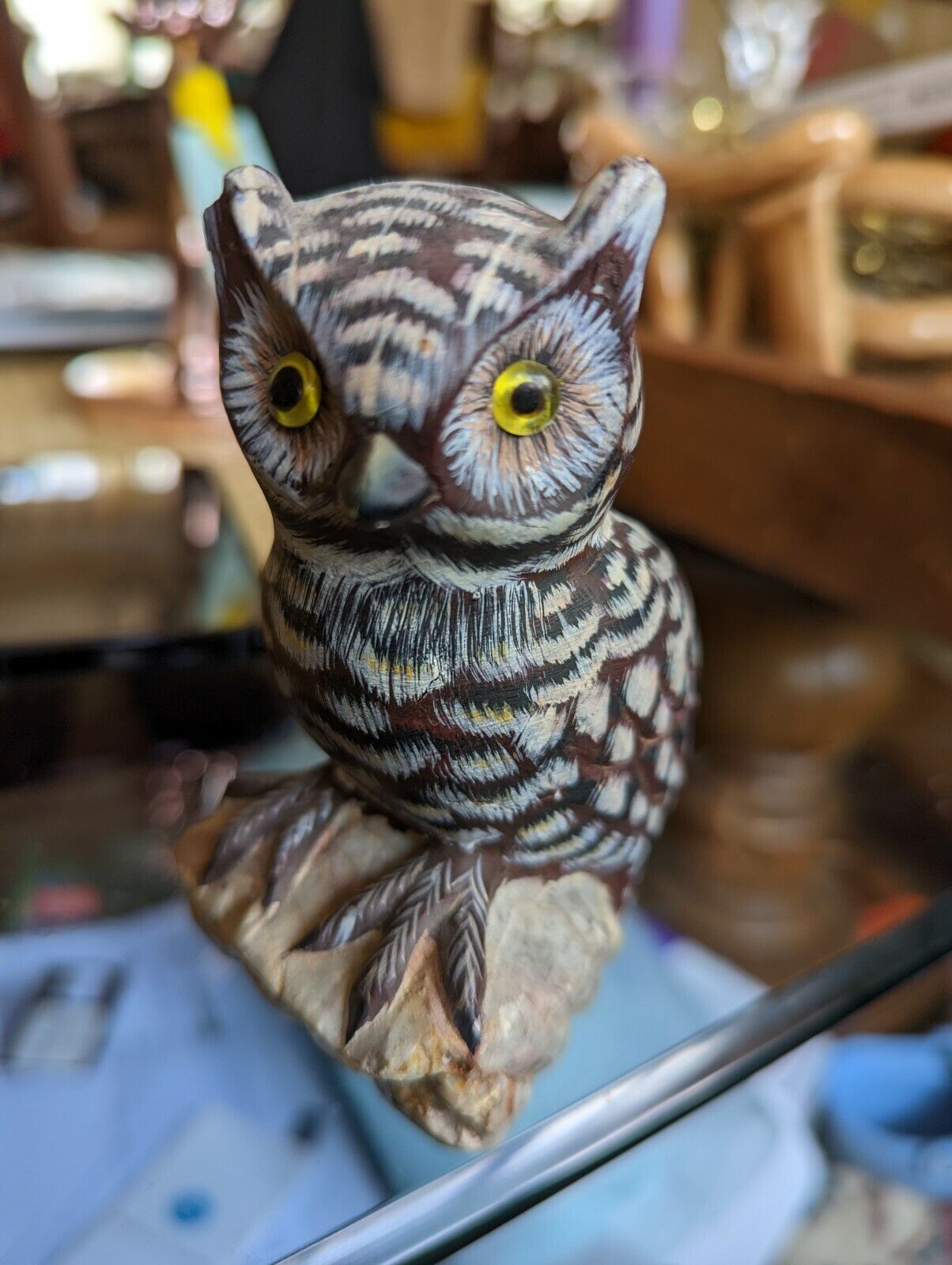 Vintage Asian Beautiful Stone Owl On Perch