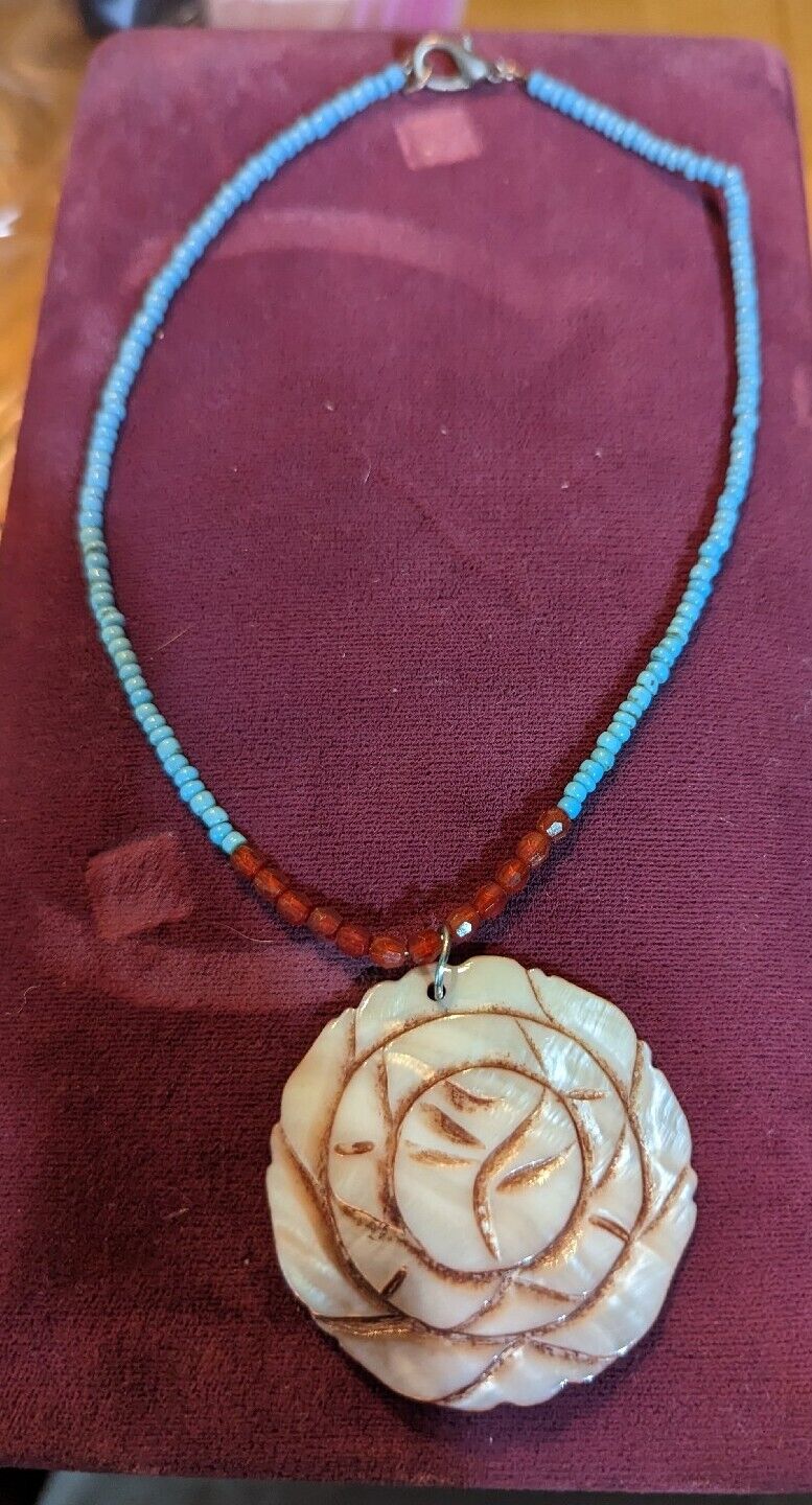 Beaded Etched Shell Necklace