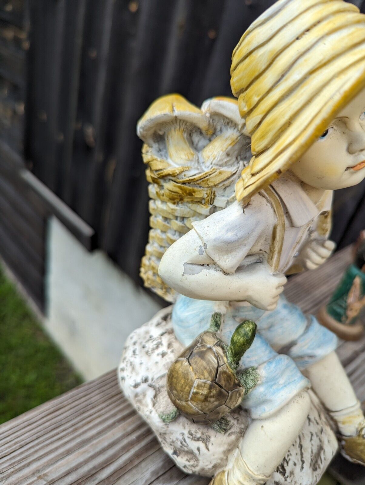 Large Tiered Daydreaming Innocent Young Homco Boy Sitting Down On Rock Figurine