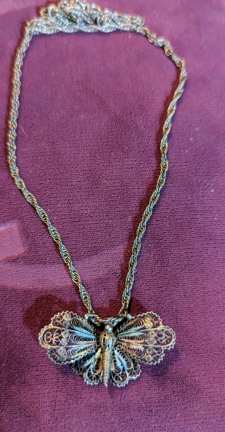 Intricate All Metalic Butterfly Rope 18" Pendant Necklace