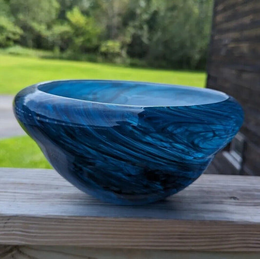 Dynasty Gallery Glass Fantastic Large Blue Bowl 10" Diameter, 5" Hight