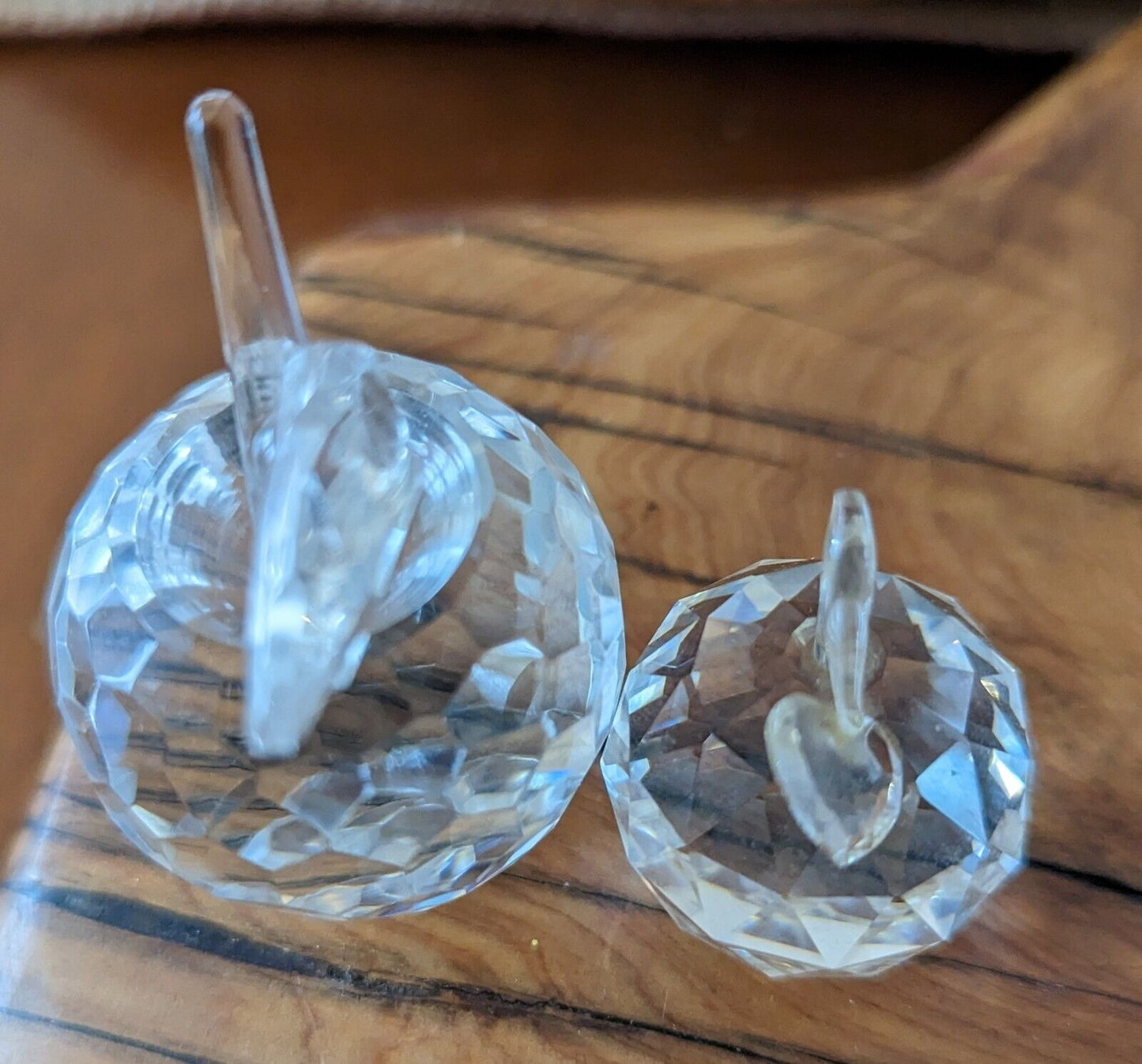 Two Faceted Crystal Glass Apple Figurines