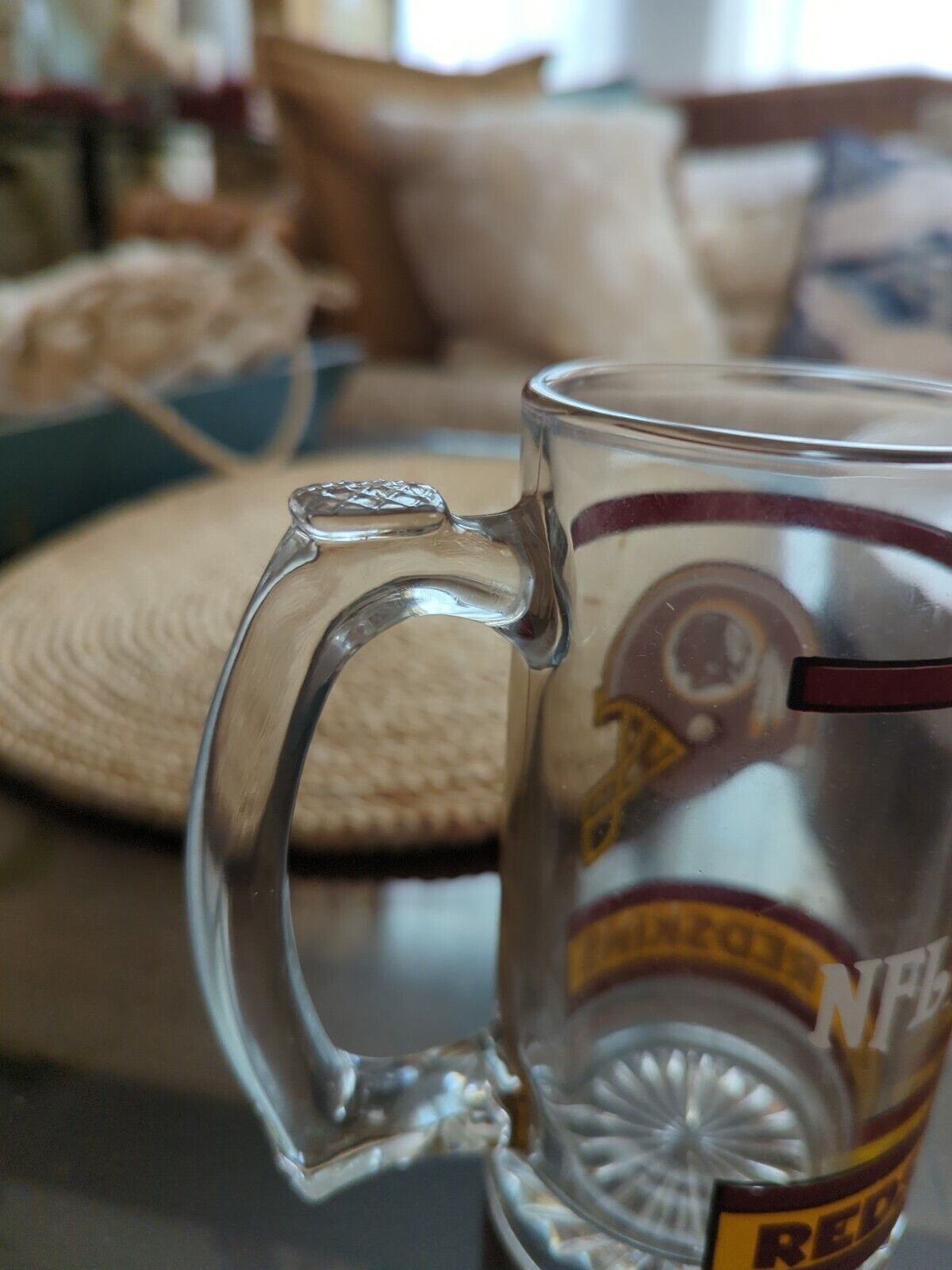 Vintage Washington Redskins Football Beer Mug  7" Tall Glass NFL