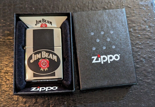 Classy Polished Chrome Jim Beam Zippo Lighter NIB