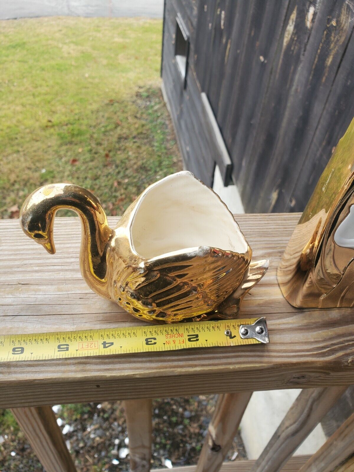 Swan 22k Gold Dip Porcelain Ceramic Vase Planter Candle/Jewelry Holder USA Made