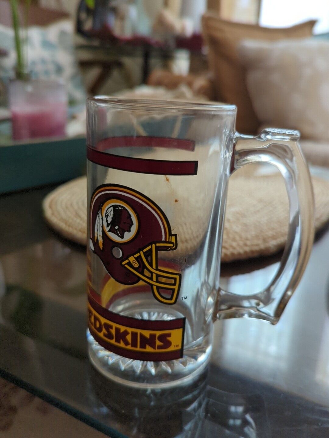 Vintage Washington Redskins Football Beer Mug  7" Tall Glass NFL