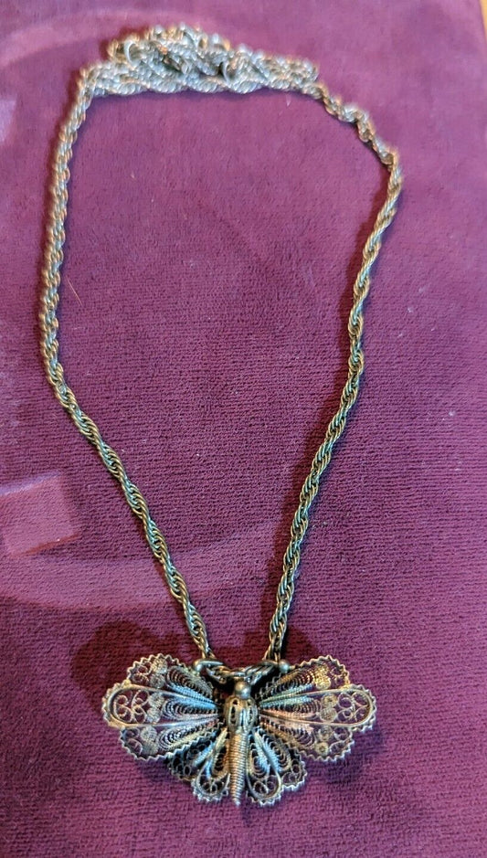 Intricate All Metalic Butterfly Rope 18" Pendant Necklace