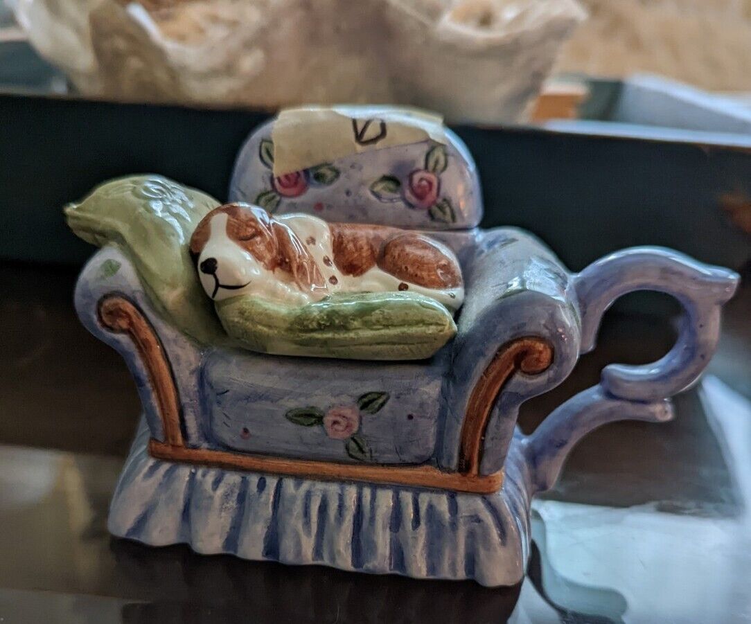 World Bazaar Adorable Beagle Puppy Dog Sleeping on Antique Style Sofa Teapot