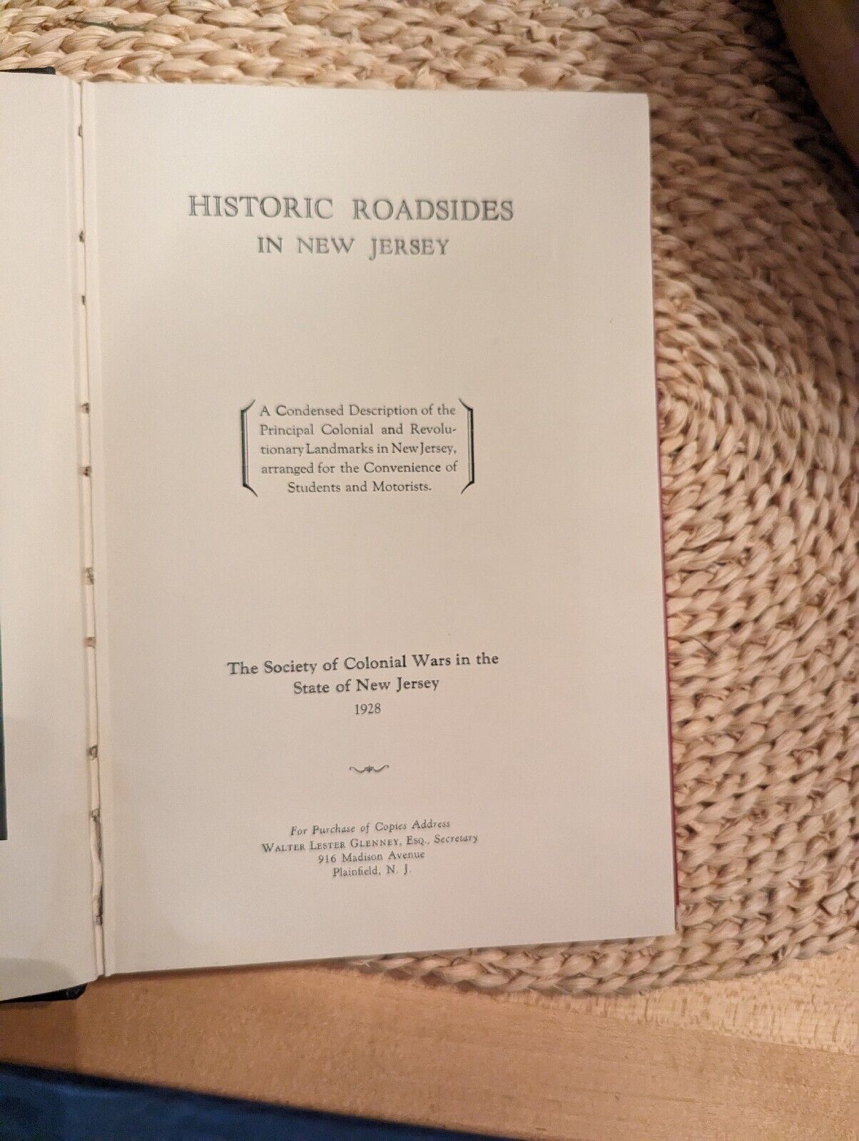 Historic Roadside in New Jersey 1928 History Book by Society of Colonial War N.J