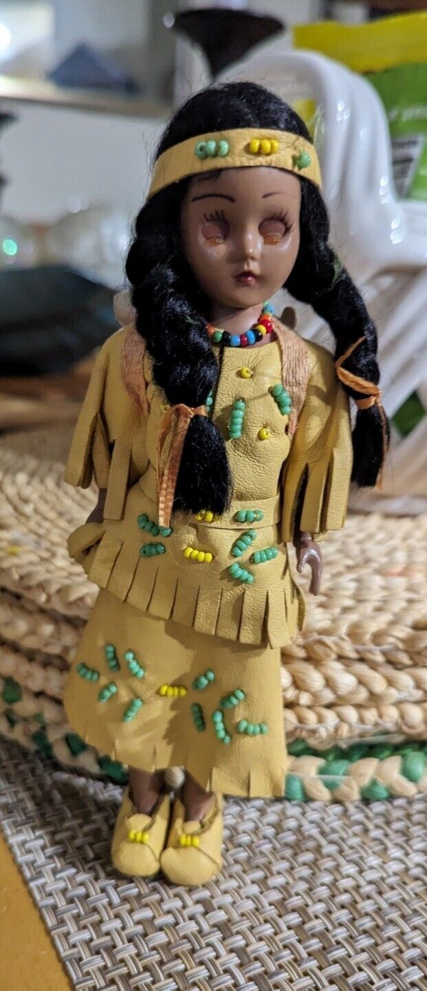 Vintage Native American Young Woman Carrying Baby In Back Pack Dolls About 9"