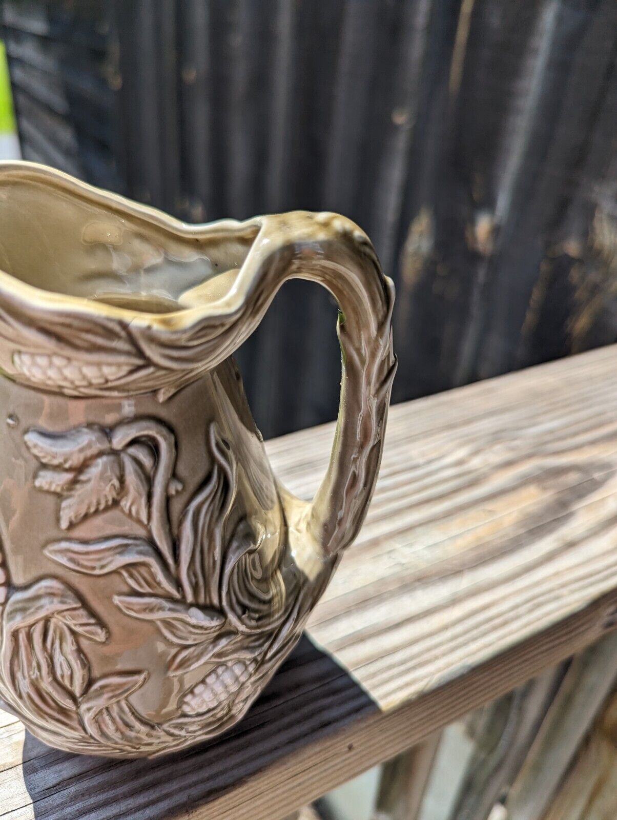 OLD STAFFORD Crownford Giftware Ceramic Pitcher Embossed Cornstalks Farmhouse