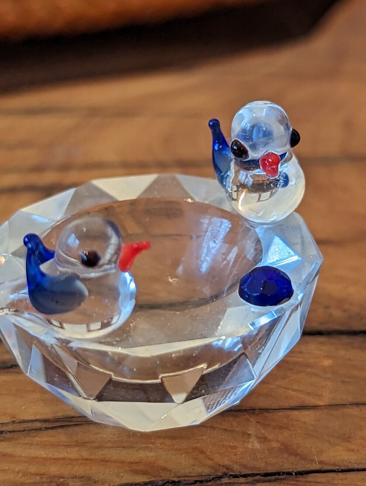 Crystal Glass Miniature Bowl with Birds Figurine 1.5"