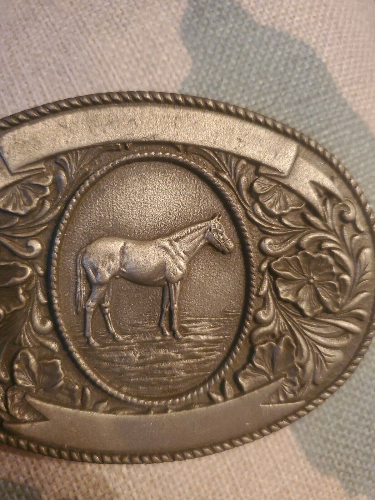 Vtg WESTERN PROD CO 1974 Silver Toned Engraved Belt Buckle W/Horse