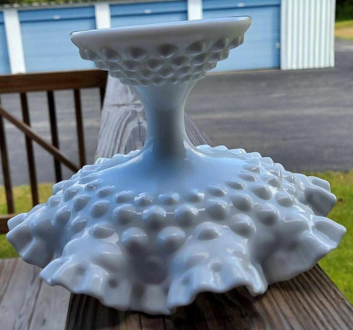 Vintage White Hobnail Milk Glass Footed Compote plate