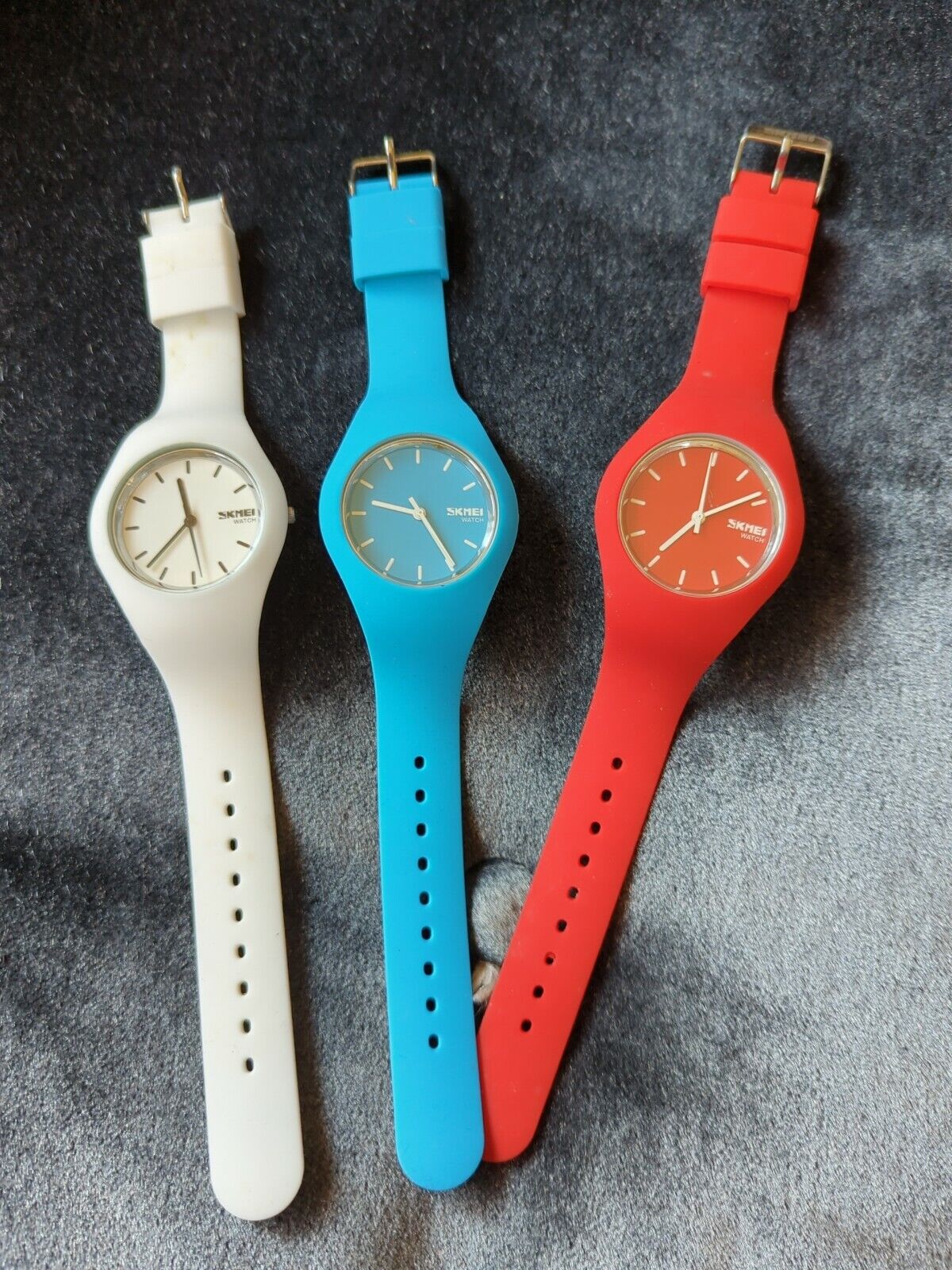 Three Skmei Rubber Band Watches Red White And Blue Japan movement Lot